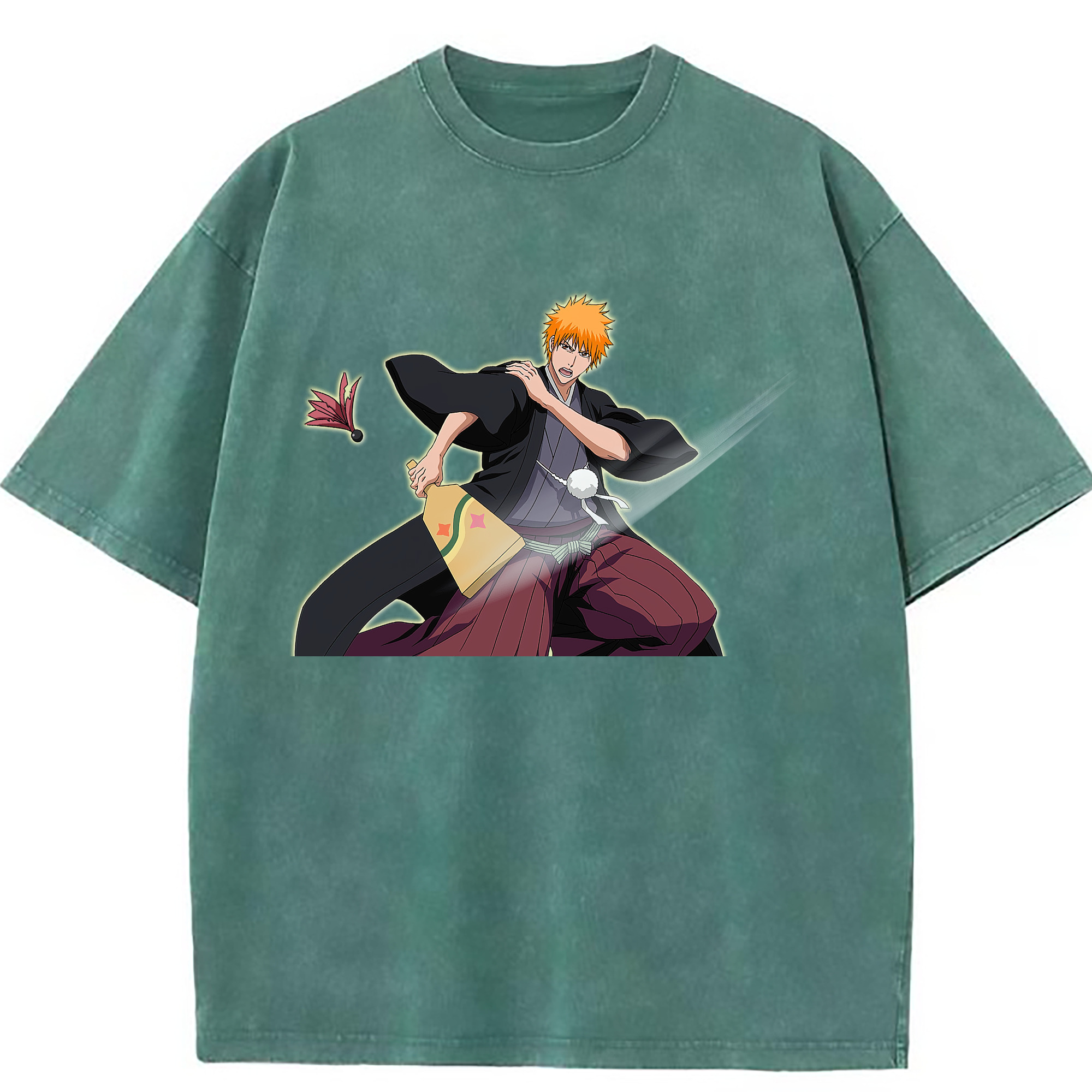 （画像用） ブリーチ 黒崎一護（くろさき いちご）BLEACH Kurosaki Ichigo 綿100% ヴィンテージ風 半袖Tシャツ（フロントプリント）